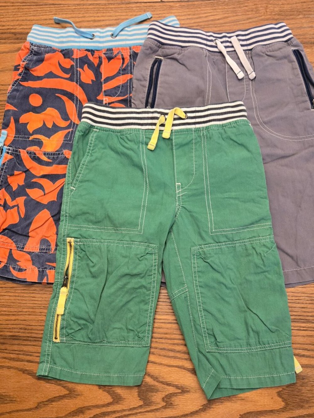Mini Boden Techno Long Adventure Shorts - Size 7 - Boys. Green Gray Orange Camo.